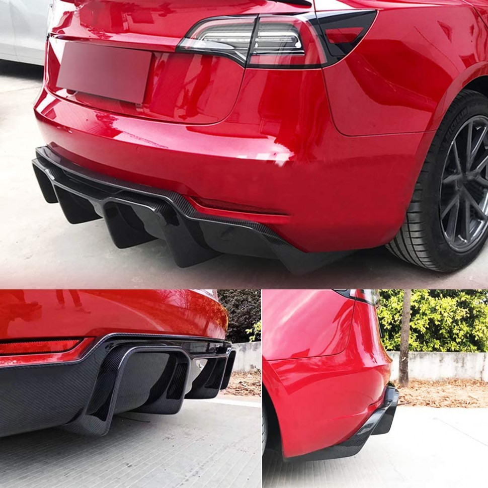 JC SPORTLINE Carbon Fiber Rear Diffuser fits for Tesla Model 4 Sedan  4-4 Bumper Cover Lower Lip Spoiler Valance Protector Body Kits  Factory  - tesla model y rear diffuser