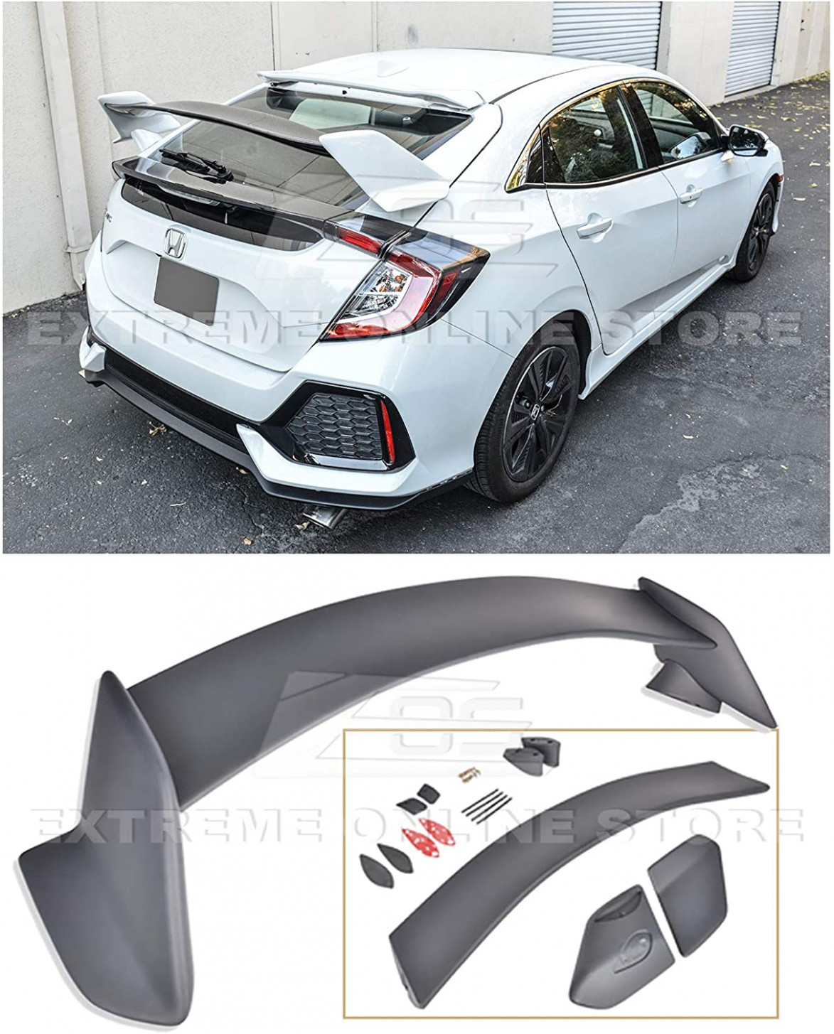 Replacement for 4-4 Honda Civic Hatchback FK4 FK4  JDM Type-R Style  Rear Trunk Lid Wing Spoiler ( ABS Plastic - Primer Black ) - spoiler for honda civic