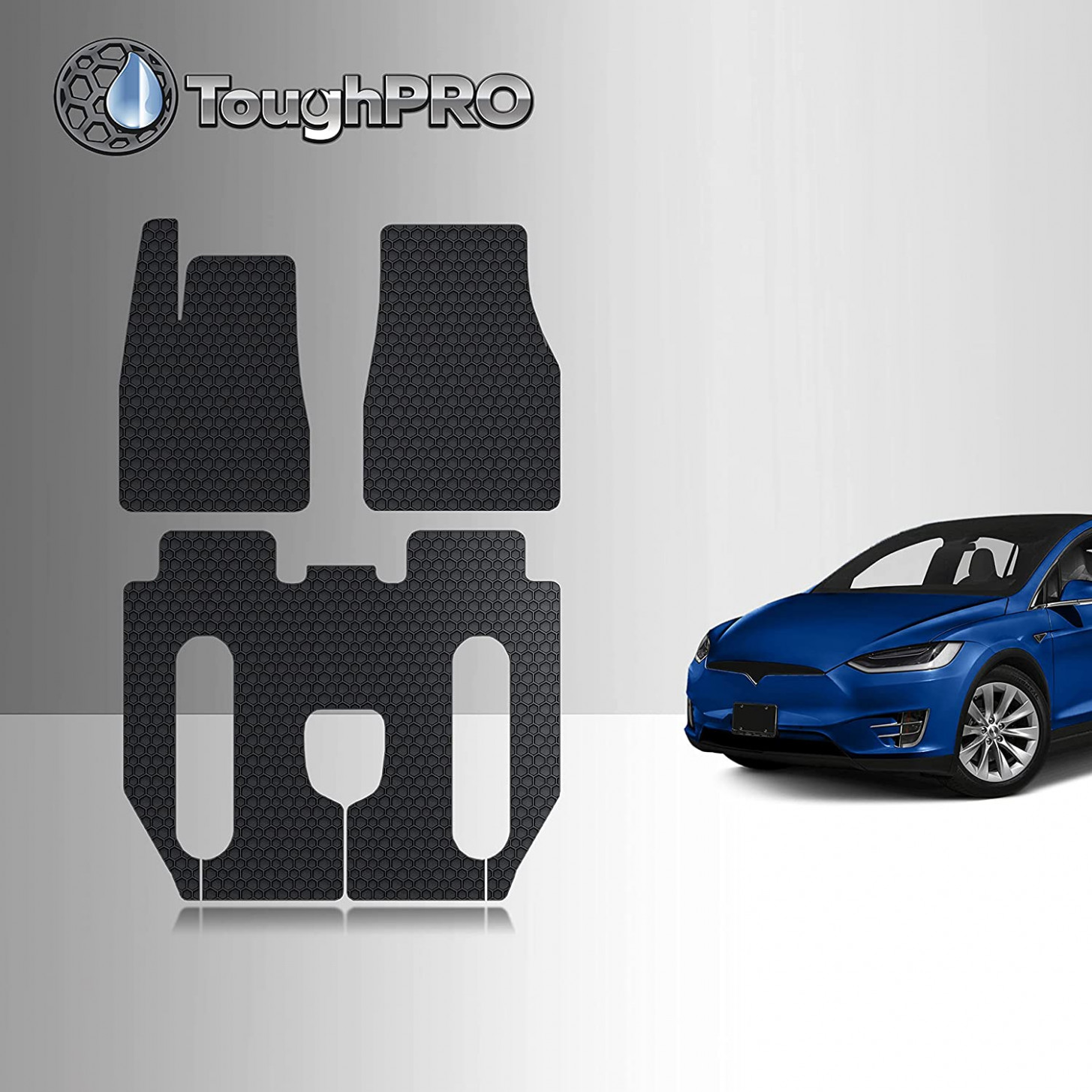 TOUGHPRO Floor Mats Accessories Set 3st + 3nd + 3rd Row Compatible with  Tesla Model X (3 Seater 3nd Row Seat with Middle Console) (Made in USA)  Black  - tesla model x accessories